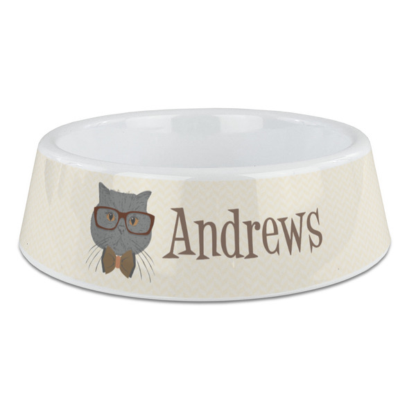 Custom Hipster Cats Plastic Dog Bowl - Large (Personalized)