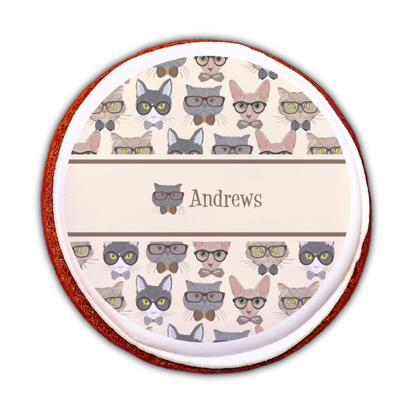 Hipster Cats Printed Icing Circle - Medium - On Cookie