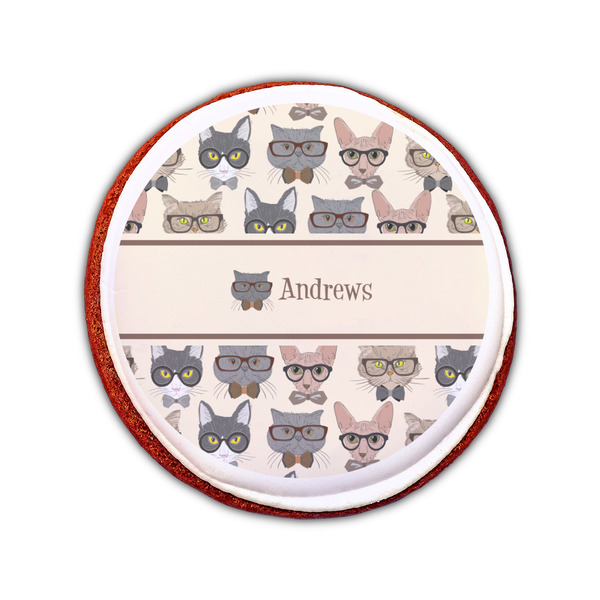 Hipster Cats Printed Icing Circle - Small - On Cookie