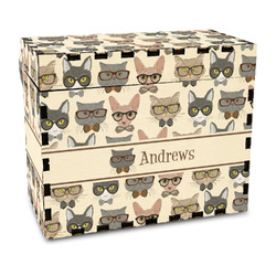 Hipster Cats Wood Recipe Box - Full Color Print (Personalized)