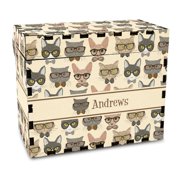 Custom Hipster Cats Wood Recipe Box - Full Color Print (Personalized)