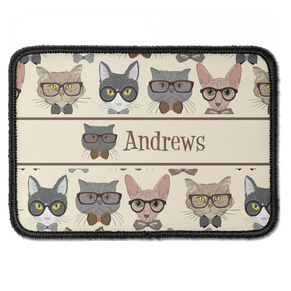 Custom Hipster Cats Iron On Rectangle Patch w/ Name or Text