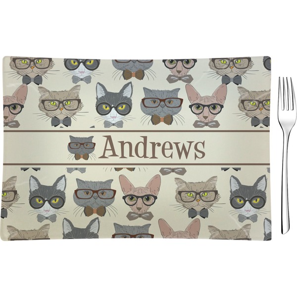 Custom Hipster Cats Rectangular Glass Appetizer / Dessert Plate - Single or Set (Personalized)