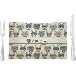 Hipster Cats Rectangular Glass Lunch / Dinner Plate - Single or Set (Personalized)
