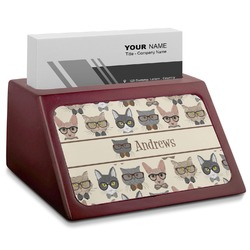 Hipster Cats Red Mahogany Business Card Holder (Personalized)