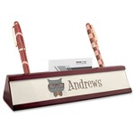 Hipster Cats Red Mahogany Nameplate with Business Card Holder (Personalized)
