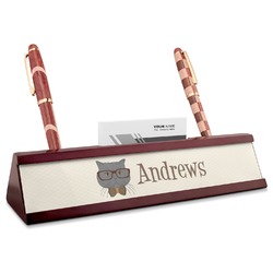 Hipster Cats Red Mahogany Nameplate with Business Card Holder (Personalized)