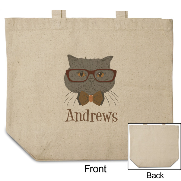 Hipster Cats Reusable Cotton Grocery Bag - Front & Back View