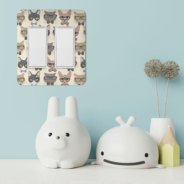 Hipster Cats Rocker Light Switch Covers - Double - IN CONTEXT