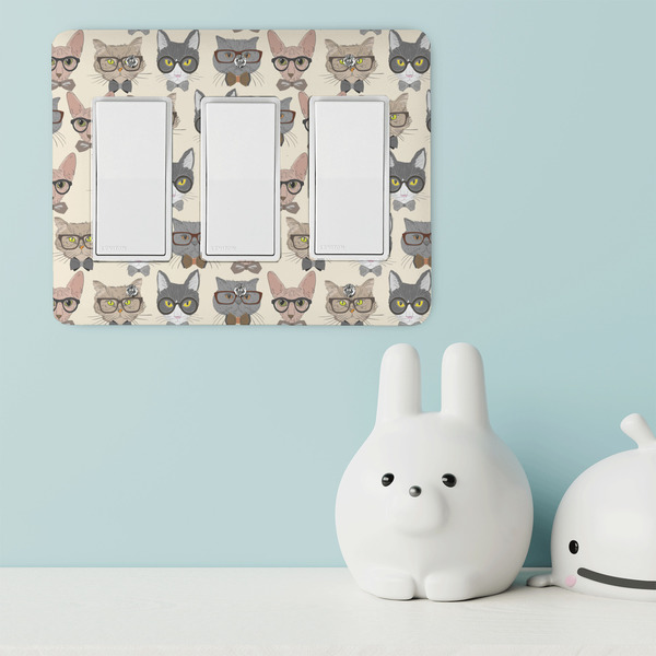 Hipster Cats Rocker Light Switch Covers - Triple - IN CONTEXT