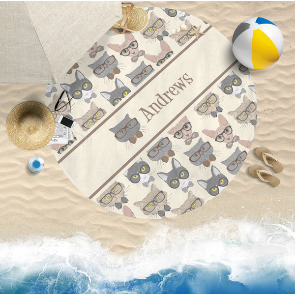 Hipster Cats Round Beach Towel Lifestyle