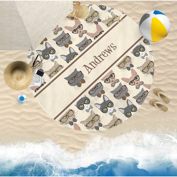 Hipster Cats Round Beach Towel Lifestyle