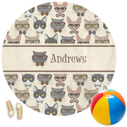 Hipster Cats Round Beach Towel (Personalized)