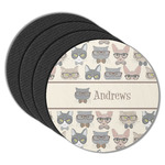 Hipster Cats Round Rubber Backed Coasters - Set of 4 (Personalized)
