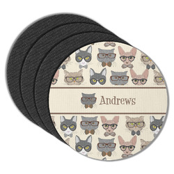 Hipster Cats Round Rubber Backed Coasters - Set of 4 (Personalized)
