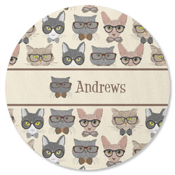 Hipster Cats Round Rubber Backed Coaster (Personalized)