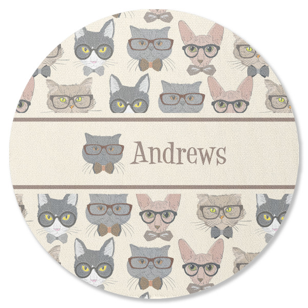 Custom Hipster Cats Round Rubber Backed Coaster (Personalized)