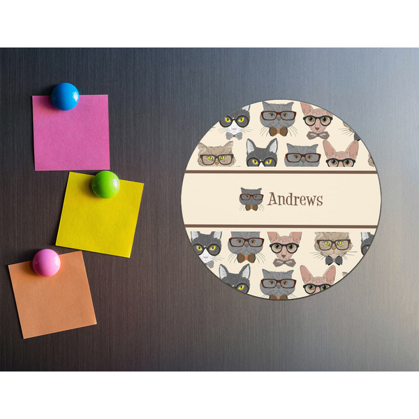 Hipster Cats Round Fridge Magnet - LIFESTYLE