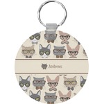 Hipster Cats Round Plastic Keychain (Personalized)