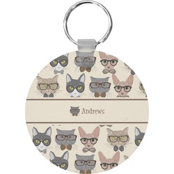 Hipster Cats Round Plastic Keychain (Personalized)