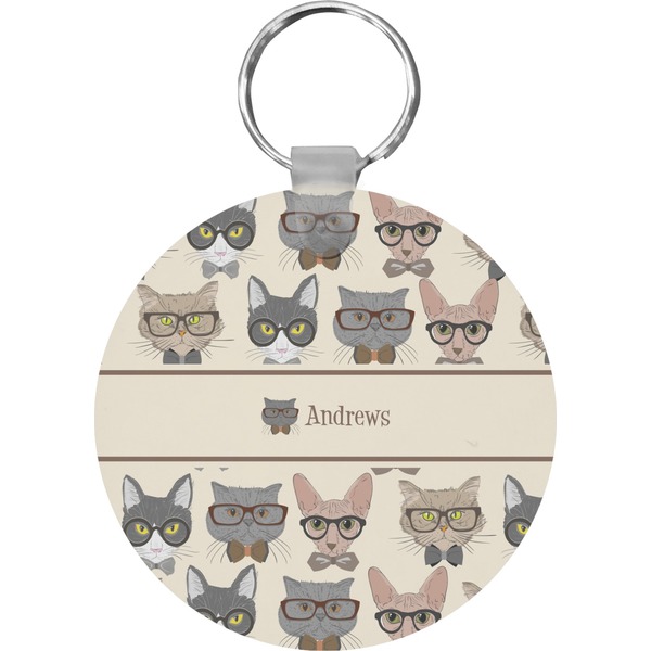 Custom Hipster Cats Round Plastic Keychain (Personalized)