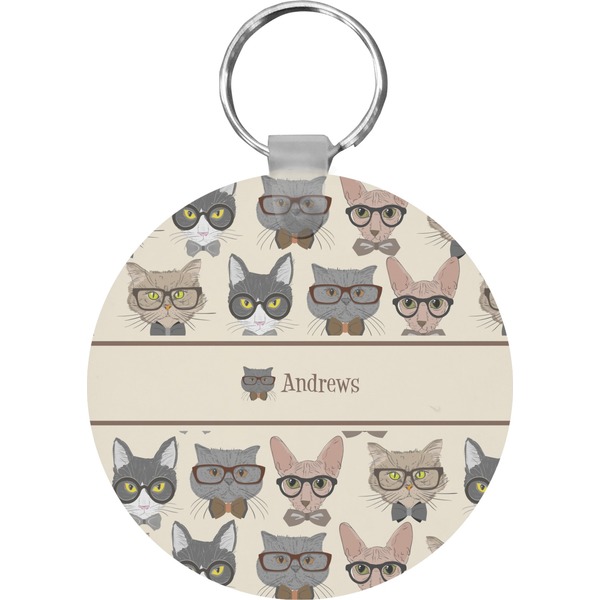 Hipster Cats Round Keychain (Personalized)