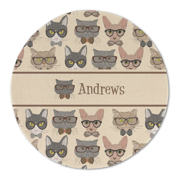 Hipster Cats Round Linen Placemats - FRONT (Double Sided)
