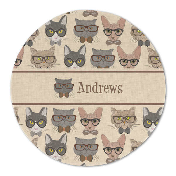 Custom Hipster Cats Round Linen Placemat (Personalized)