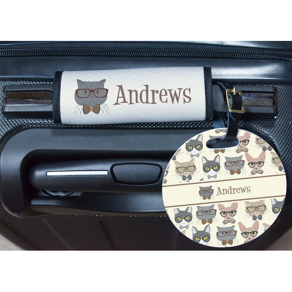 Hipster Cats Round Luggage Tag & Handle Wrap - In Context