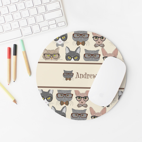 Hipster Cats Round Mousepad - LIFESTYLE 2