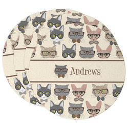 Hipster Cats Round Paper Coasters w/ Name or Text