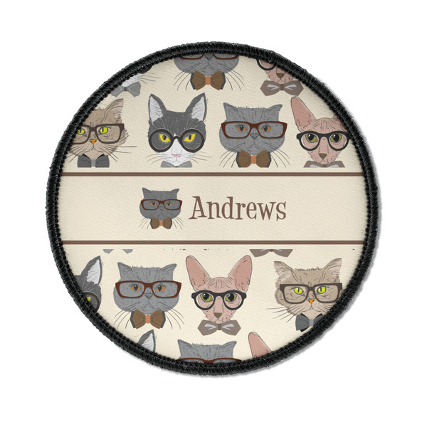 Custom Hipster Cats Iron On Round Patch w/ Name or Text