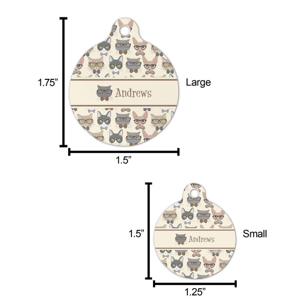 Hipster Cats Round Pet ID Tag - Large - Comparison Scale