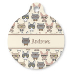 Hipster Cats Round Pet ID Tag - Large (Personalized)