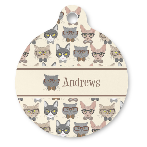 Custom Hipster Cats Round Pet ID Tag (Personalized)
