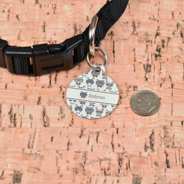 Hipster Cats Round Pet ID Tag - Small - In Context