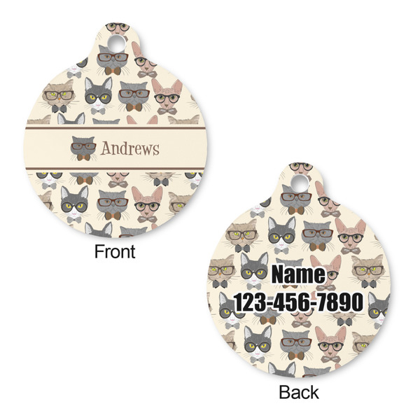 Hipster Cats Round Pet Tag - Front & Back