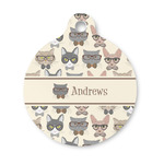 Hipster Cats Round Pet ID Tag - Small (Personalized)