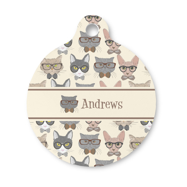 Custom Hipster Cats Round Pet ID Tag - Small (Personalized)