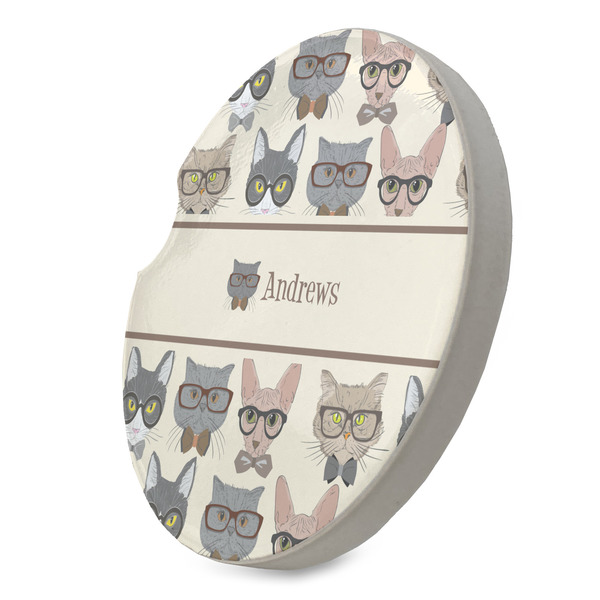 Hipster Cats Sandstone Car Coaster - STANDING ANGLE