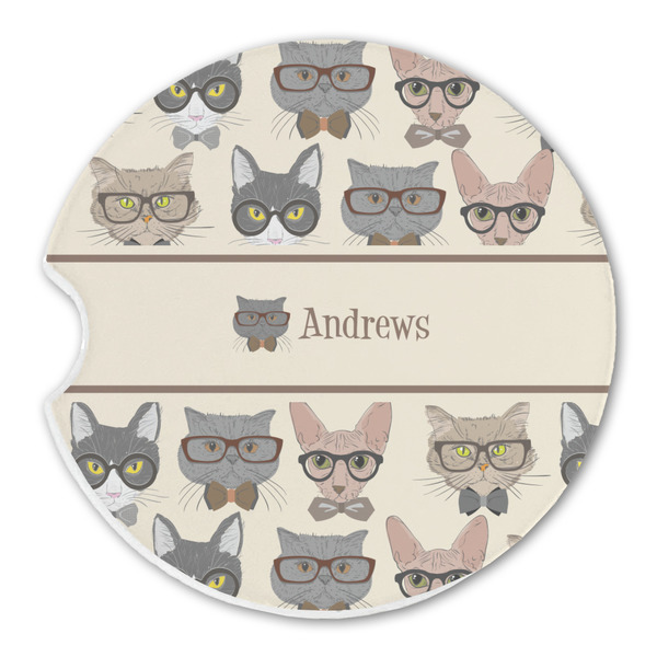Custom Hipster Cats Sandstone Car Coaster - Single (Personalized)