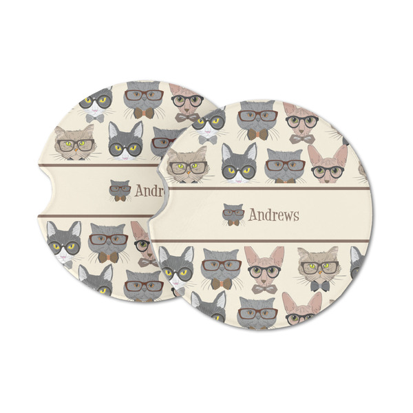 Custom Hipster Cats Sandstone Car Coasters (Personalized)