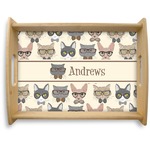 Hipster Cats Natural Wooden Tray - Large (Personalized)