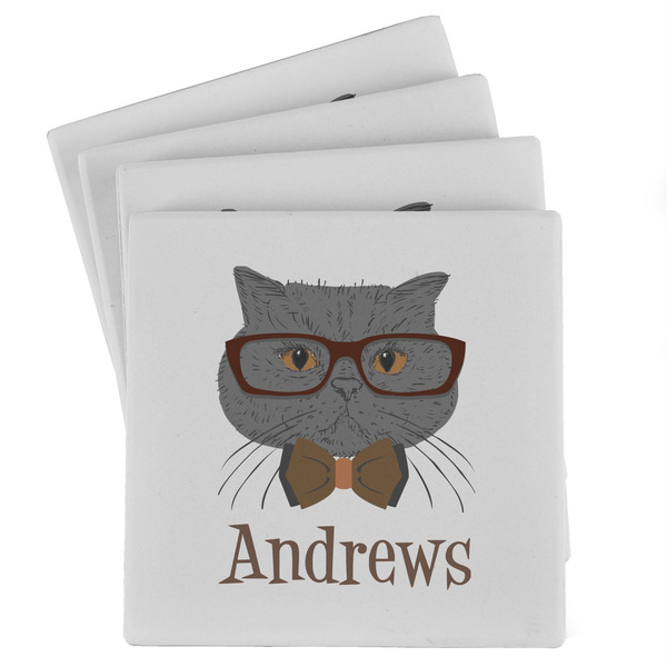 Custom Hipster Cats Absorbent Stone Coasters - Set of 4 (Personalized)