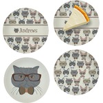 Hipster Cats Set of 4 Glass Appetizer / Dessert Plate 8" (Personalized)