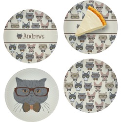Hipster Cats Set of 4 Glass Appetizer / Dessert Plate 8" (Personalized)