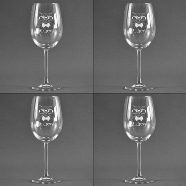 Hipster Cats Set of Four Personalized Wineglasses (Approval)