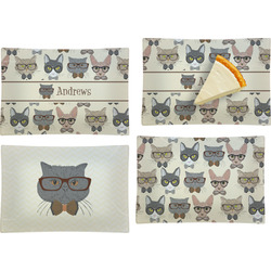 Hipster Cats Set of 4 Glass Rectangular Appetizer / Dessert Plate (Personalized)