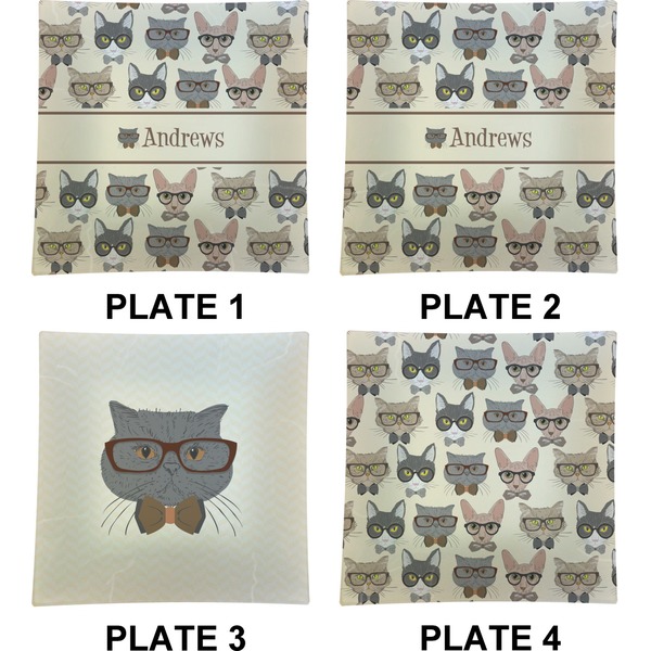 Hipster Cats Set of Square Dinner Plates (Approval)