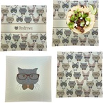 Hipster Cats Set of 4 Glass Square Lunch / Dinner Plate 9.5" (Personalized)